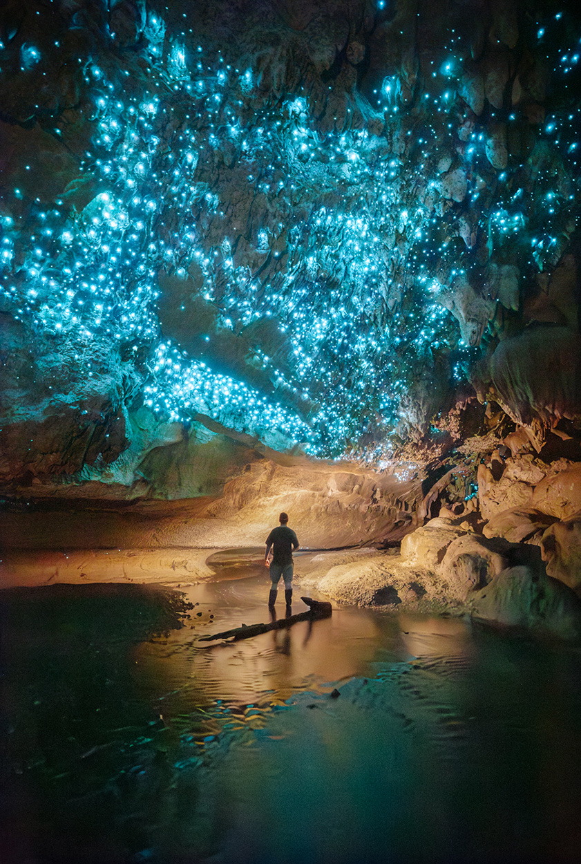 Friend under glowworm wall