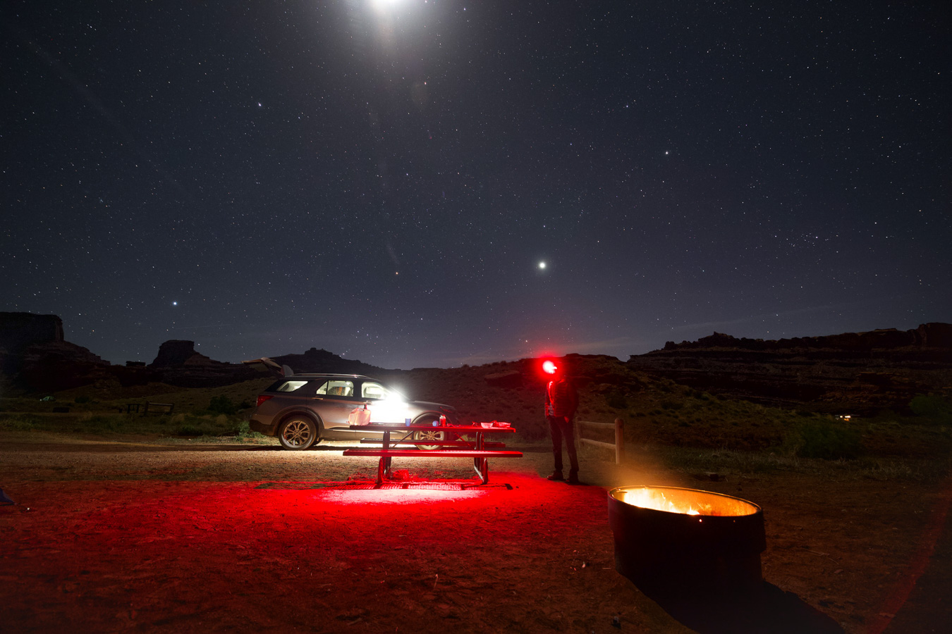 Canyon campsite at night